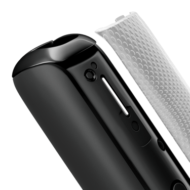 Plano aproximado do painel frontal Ploom Aura Lunar Silver padrão brilhante, separado do dispositivo 