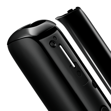 Plano aproximado do painel frontal Jet Black para Ploom Aura, separado do dispositivo.