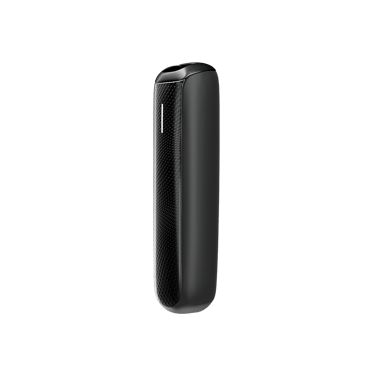 Vista lateral do painel frontal Jet Black com padrão brilhante para Ploom AURA