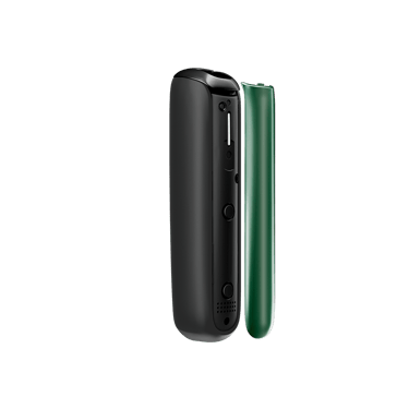 Vista lateral do painel frontal Amazon Green para Ploom AURA, separado do dispositivo.