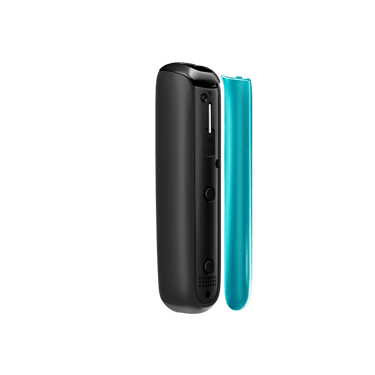 Vista lateral do painel frontal Ocean Blue para Ploom AURA, separado do dispositivo.