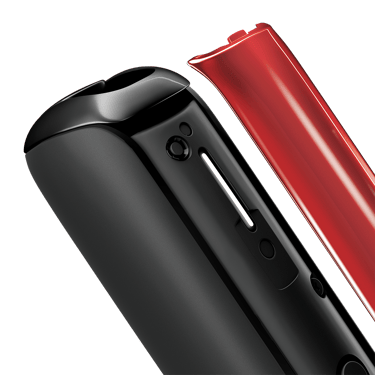 Plano aproximado do painel frontal Lava Red para Ploom AURA, separado do dispositivo.