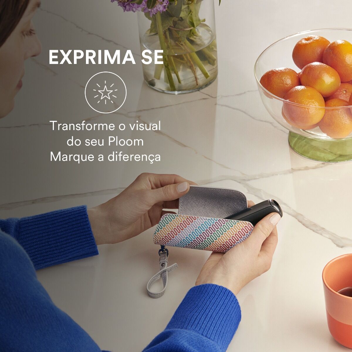 Estojo Individual em tecido multicolorido e couro Silver para Ploom AURA: expresse-se, transforme o seu visual Ploom
