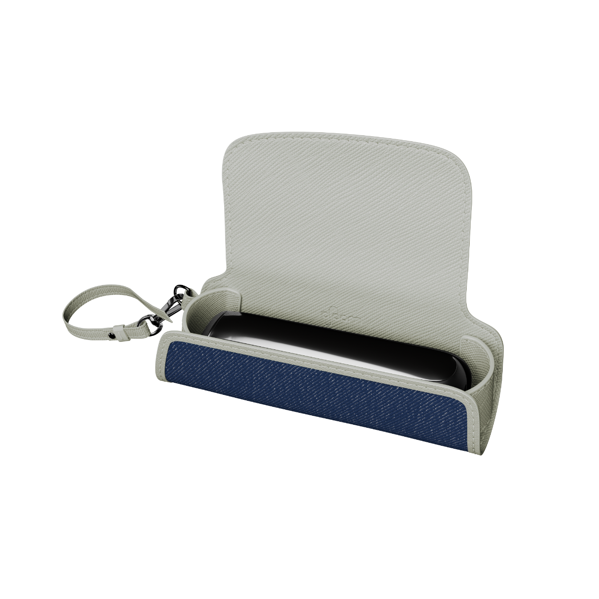 Vista lateral do Estojo Individual em ganga e couro Grey