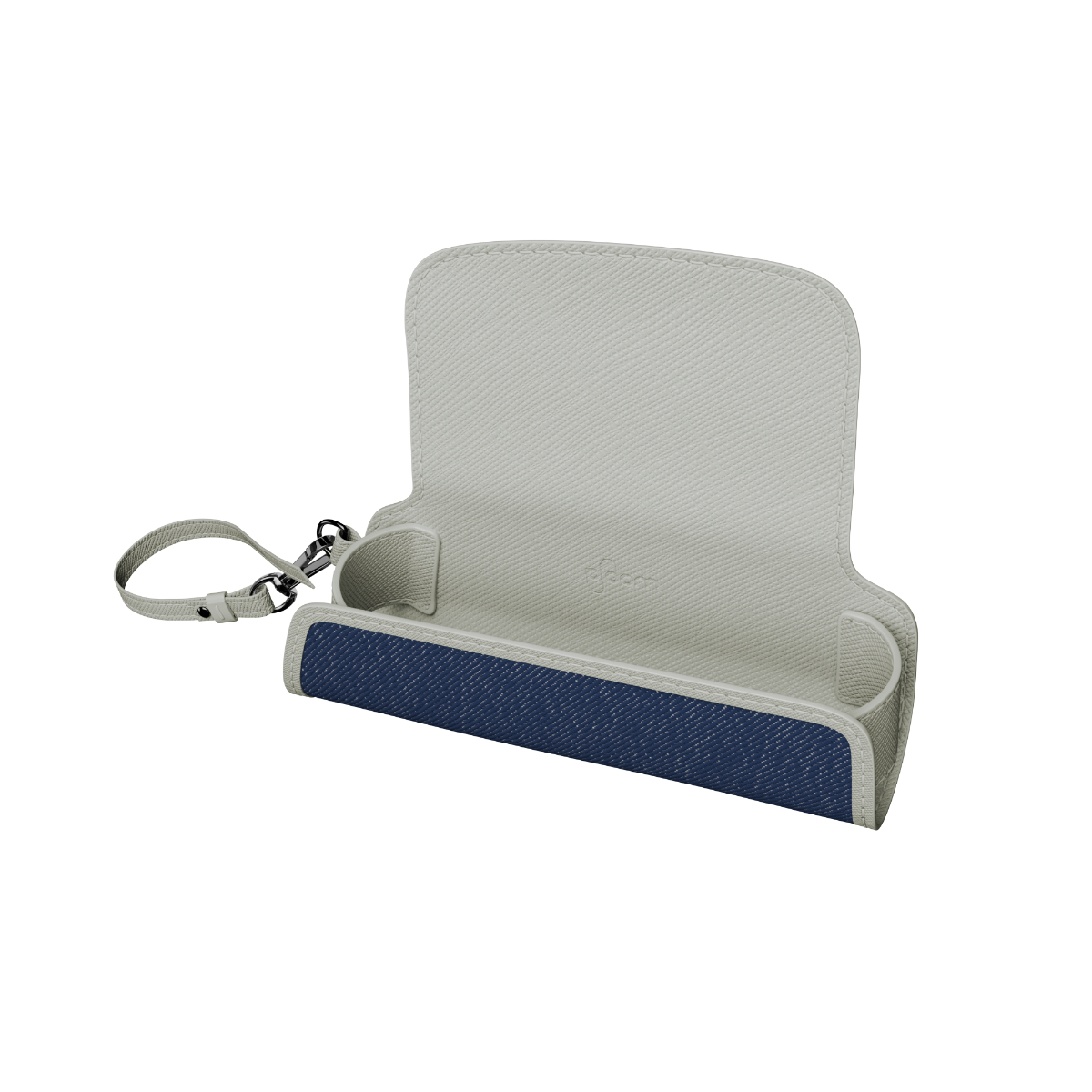 Vista lateral do Estojo Individual em ganga e couro Grey