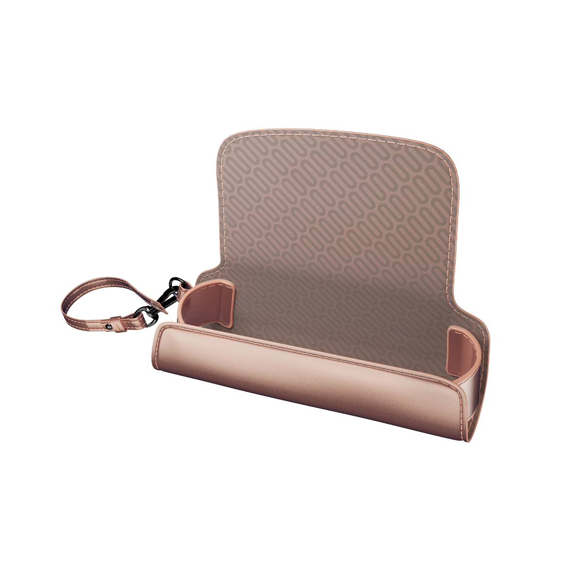 Vista lateral de um Estojo individual em couro sintético Rose Gold vazio